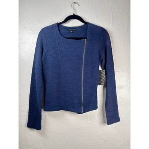 NEW Como Black Asymmetric Moto Jacket Small Blue Cotton Slub Office Biker Chic